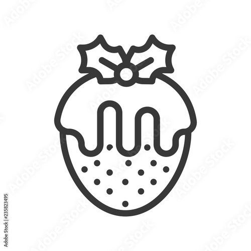 strawberry fondue with mistletoe, christmas sweets icon editable line