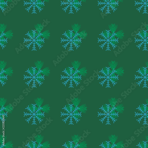 Seamless Christmas pattern with spruce branches. snow on leaves. Vector illustration.