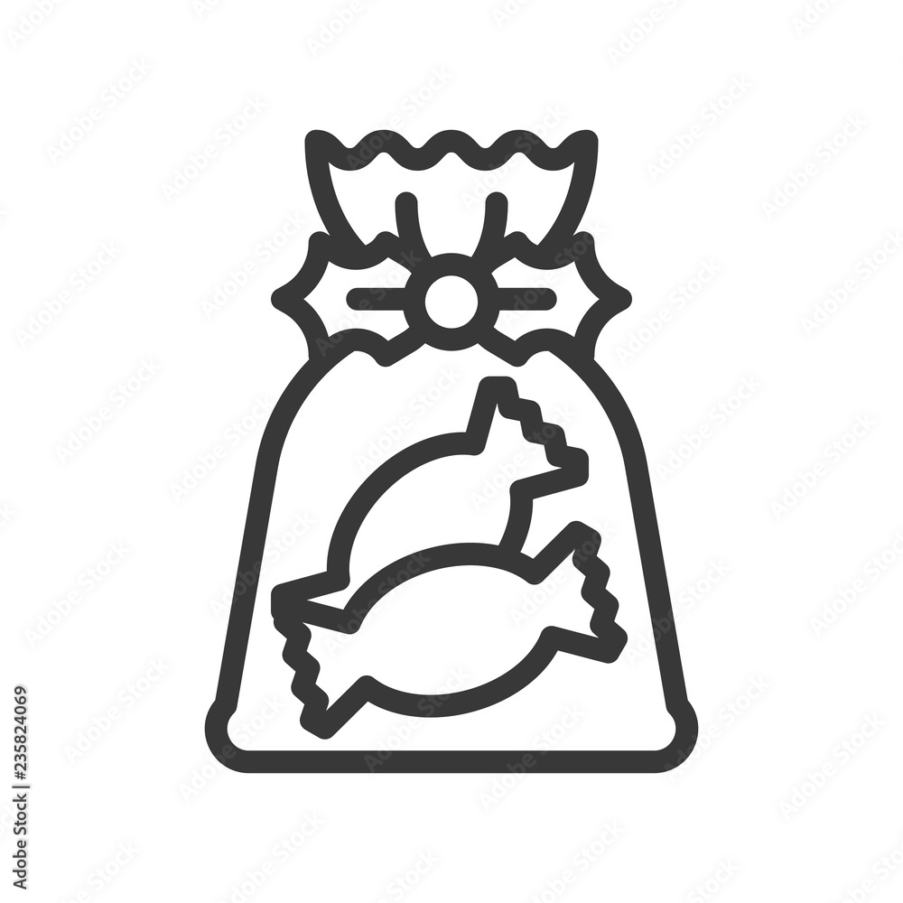 candy sweets in bag xmas theme icon.  editable outline