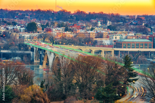 Traffic on Key bridge at winter morning, Washington DC, USA
