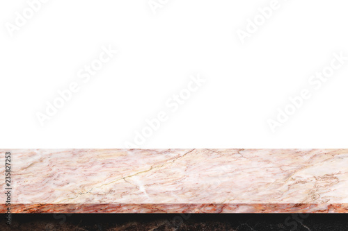 Empty top of natural marble table on white background.