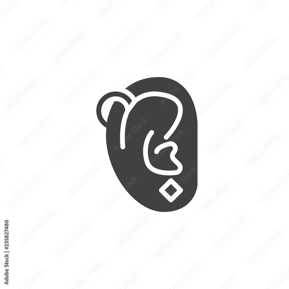 Ear piercing vector icon. filled flat sign for mobile concept and web design. Pierced ear simple solid icon. Symbol, logo illustration. Pixel perfect vector graphics Ear piercing vector icon. filled flat sign for mobile concept and web design. Pierced ear simple solid icon. Symbol, logo illustration. Pixel perfect vector graphics