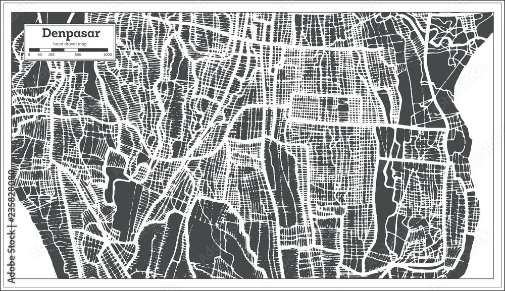 Fototapeta premium Denpasar Indonesia City Map in Retro Style. Outline Map.
