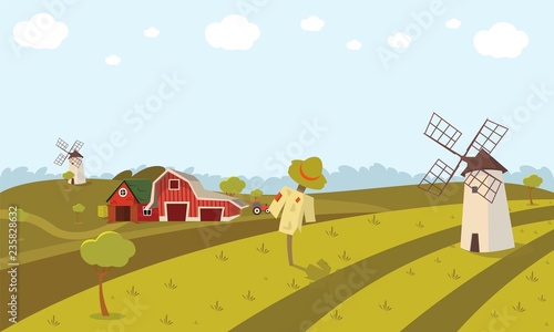 Vector concept image farming rural landscape