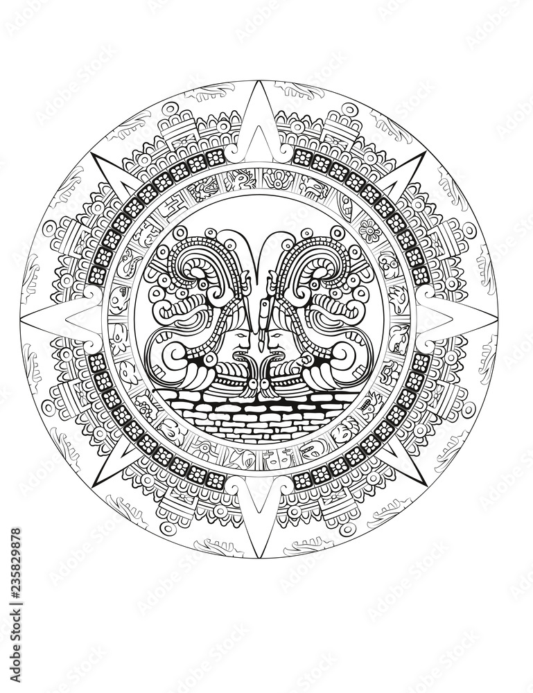 Maya calendar of Mayan or Aztec vector hieroglyph signs and symbols