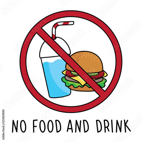vector no food and drink allowed area symbol sign. doodle hand drawing. isolated on white background.