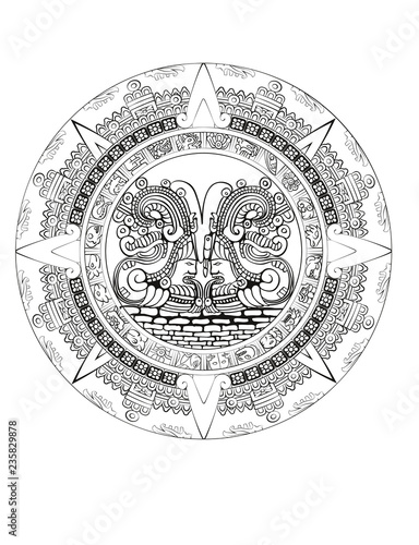 Maya calendar of Mayan or Aztec vector hieroglyph signs and symbols