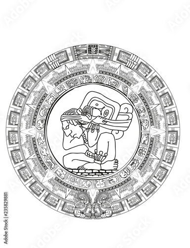 Maya calendar of Mayan or Aztec vector hieroglyph signs and symbols