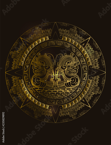 Maya calendar of Mayan or Aztec vector hieroglyph signs and symbols. Golden symbol of maya.