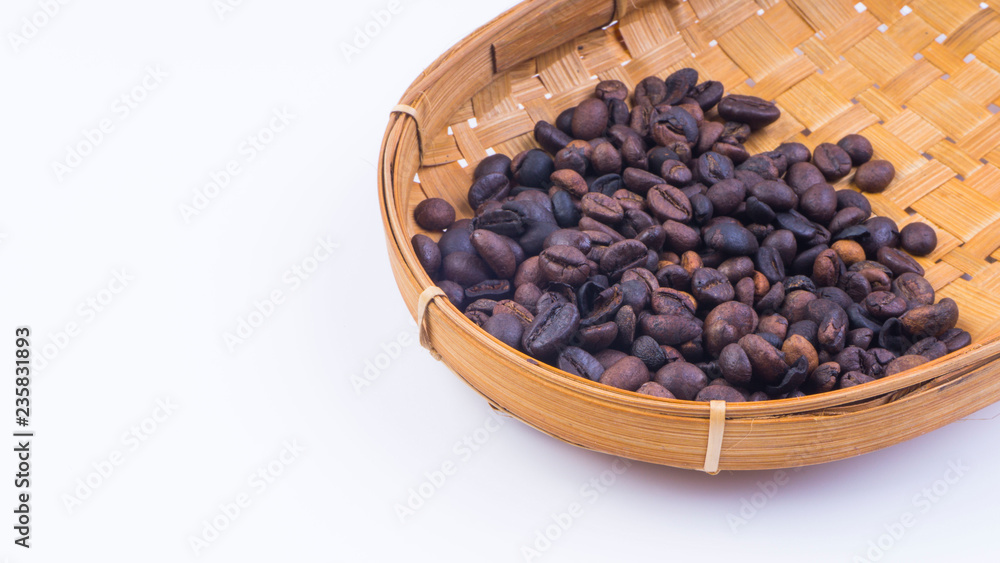 Fototapeta premium Coffee beans closeup with selective focus and crop fragment