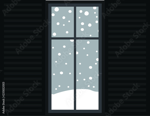 Fototapeta Naklejka Na Ścianę i Meble -  Monochrome Wnter Snowfall Simple window