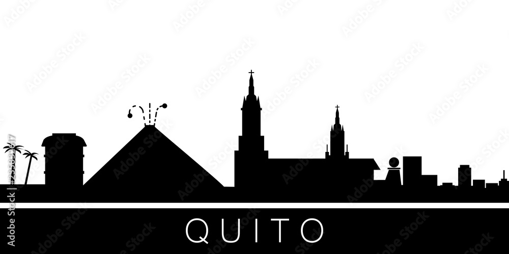 Quito detailed skyline. Vector postcard illustration