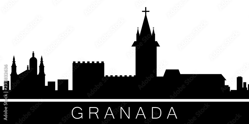 Granada detailed skyline. Vector postcard illustration