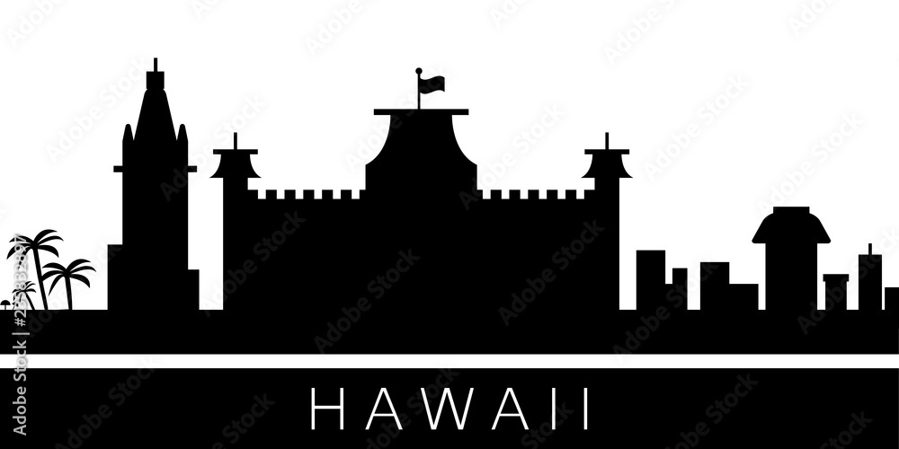 Obraz premium Hawaii detailed skyline. Vector postcard illustration