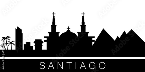 Santiago detailed skyline. Vector postcard illustration