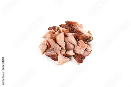 pieces of roasted turkey meat, isolated on white background.