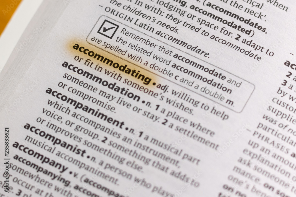 Fototapeta premium The word or phrase Accommodating in a dictionary.