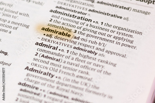The word or phrase Admirable in a dictionary.