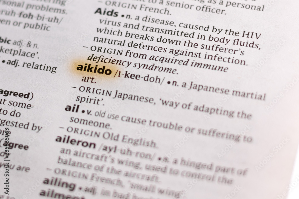 The word or phrase Aikido in a dictionary. The word or phrase Aikido in a dictionary.