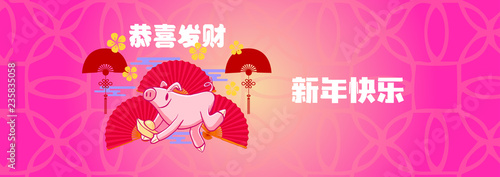 Happy chinese new year 2019, year of the pig, Chinese characters xin nian kuai le mean Happy New Year, GONG XI FA CAI mean you to be prosperous in the coming year. ​