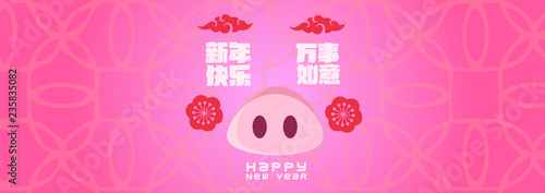 Happy chinese new year 2019, year of the pig, Chinese characters xin nian kuai le mean Happy New Year, wan shi ru yi mean Prosperity Year. ​