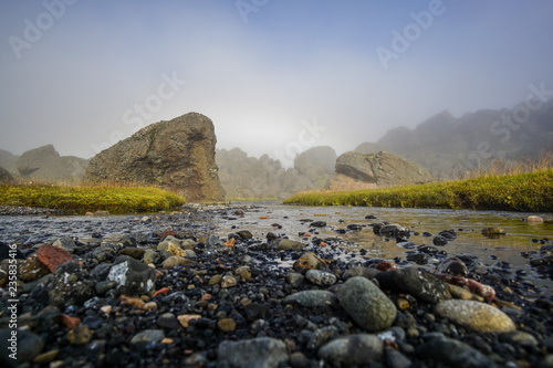 Storurd - mountain area with a beautiful lake in Iceland photo