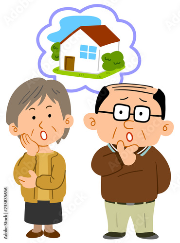 住宅について悩む中高年の夫婦　相談　全身
