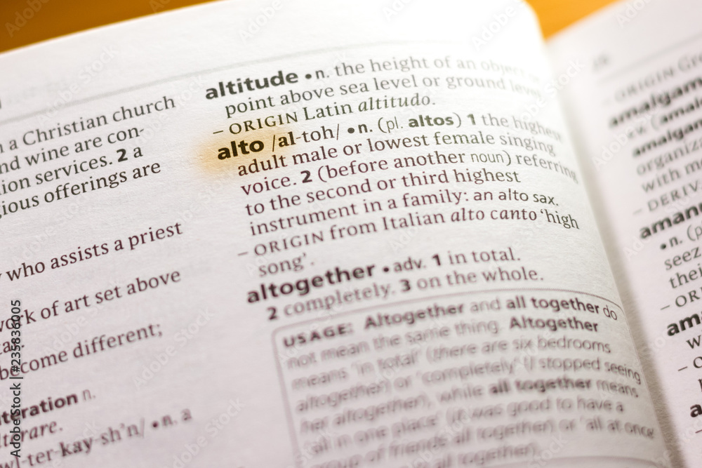The word or phrase Alto in a dictionary. The word or phrase Alto in a dictionary.