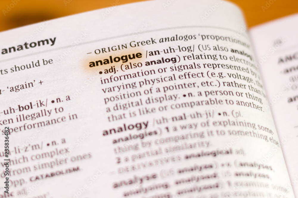 The word or phrase Analogue in a dictionary.