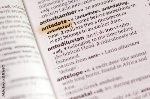 The word or phrase Anedate in a dictionary.