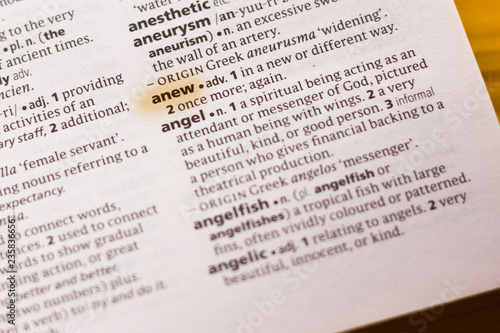 Slika na platnu The word or phrase Anew in a dictionary.