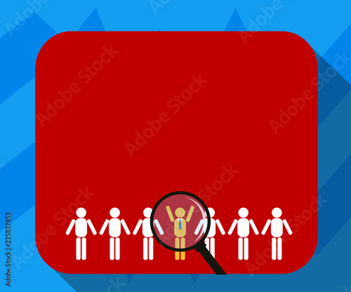 Design business Empty template isolated Minimalist graphic layout template for advertising . Magnifying Glass Over Chosen Man Figure Among the Hu analysis Dummies Line Up