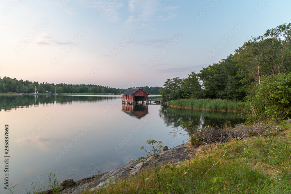 Finnish seascape. Boathouses in archipelago. Finnish seascape. Boathouses in archipelago.
