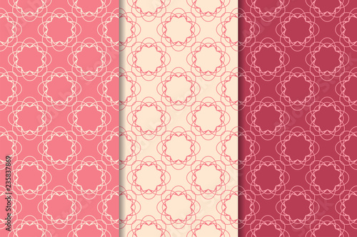 Cherry red floral ornaments. Set of vertical seamless patterns