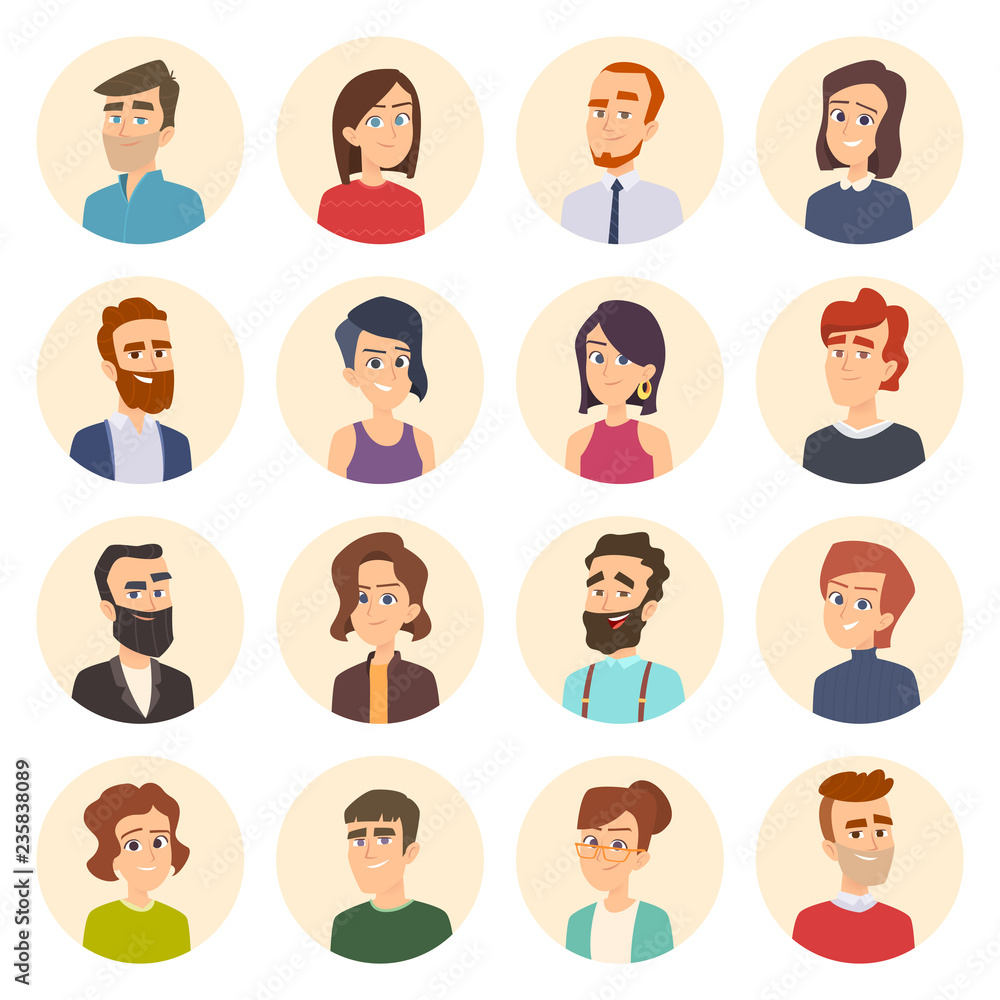 Business avatars. Colored web pictures of male and females office managers vector portraits in cartoon style. Illustration of human face avatar portrait, person business manager cartoon Business avatars. Colored web pictures of male and females office managers vector portraits in cartoon style. Illustration of human face avatar portrait, person business manager cartoon