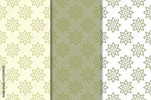 Olive green set of floral ornaments. Seamless patterns © Liudmyla