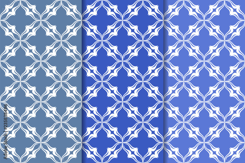 Blue floral ornaments. Set of vertical seamless patterns Blue floral ornaments. Set of vertical seamless patterns