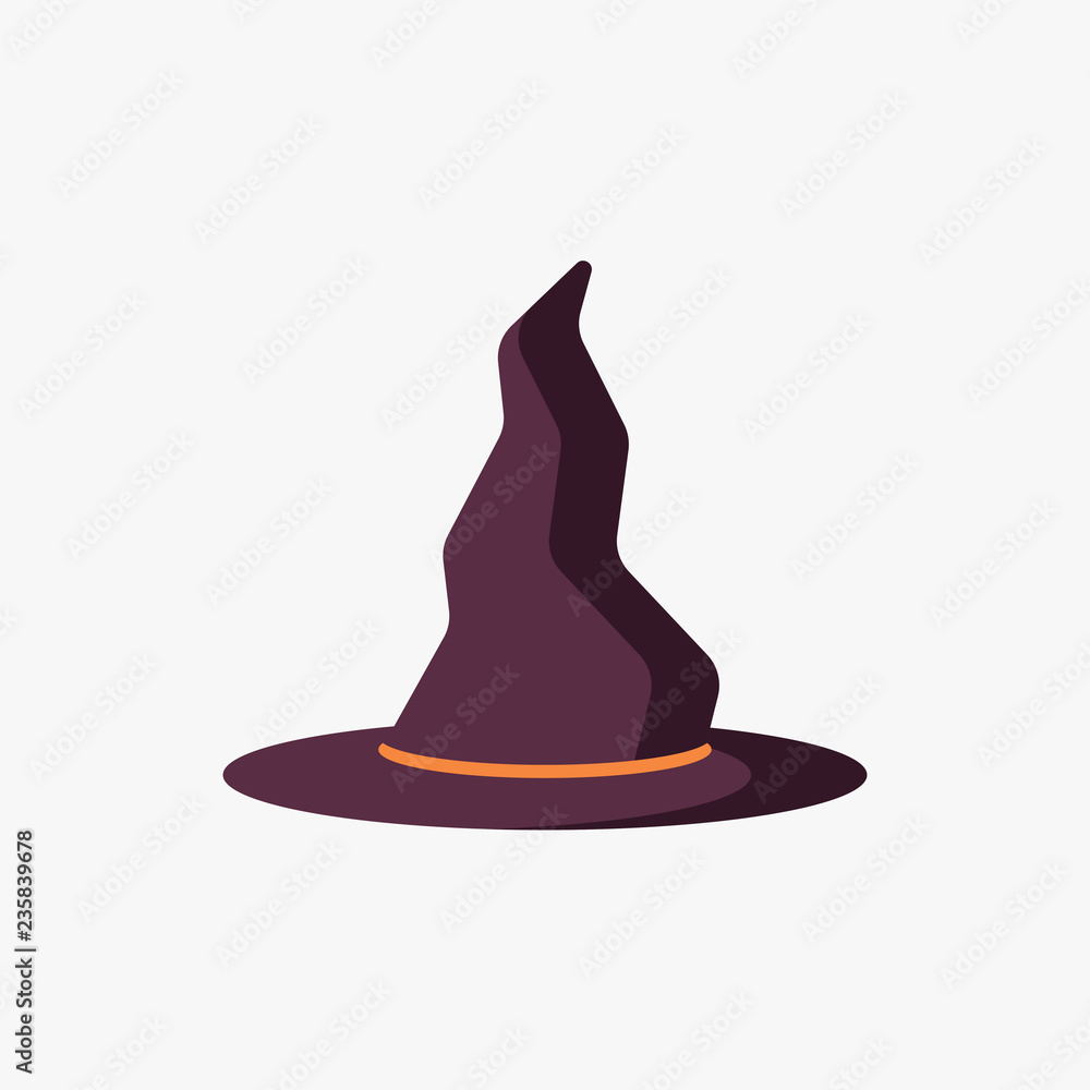 Fototapeta premium Witch's hat flat icon isolated on white background. Simple Witch's hat sign symbol in flat style. Halloween Vector Element.