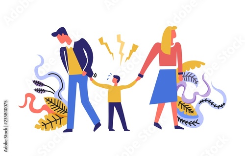 Family problems  father and mother with child walking in sides