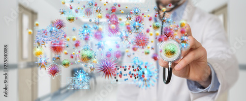 Doctor using digital nanobot virus 3D rendering photo