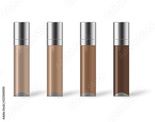 Glass bottles of make-up foundation different color shades, mockup