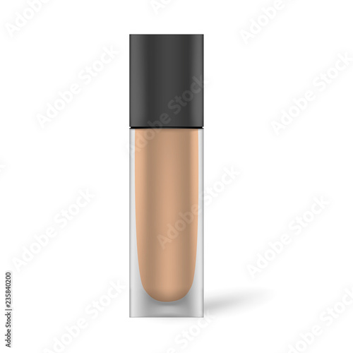 Make-up foundation glass bottle with black plastic cap, mockup