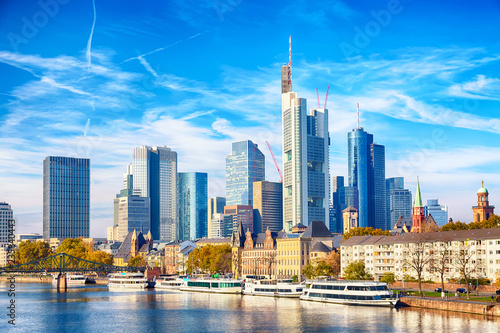 Skyline cityscape of Frankfurt, Germany during sunny day. Frankfurt Main in a financial capital of Europe. photo