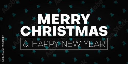Merry Christmas and Happy New Year poster with holiday pattern.