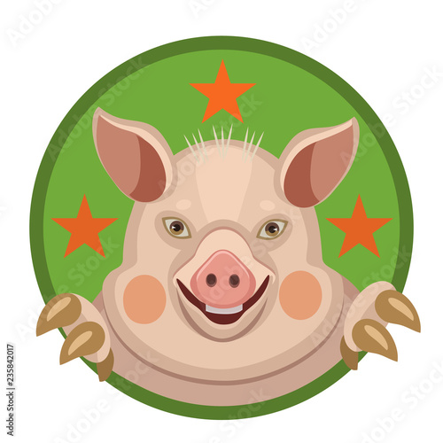 The year of the pig 2019 emblem/ Year of pig 2019 is suitable for products and fun smile is suitable for any use for icons on the computer and mobile phone and so on 