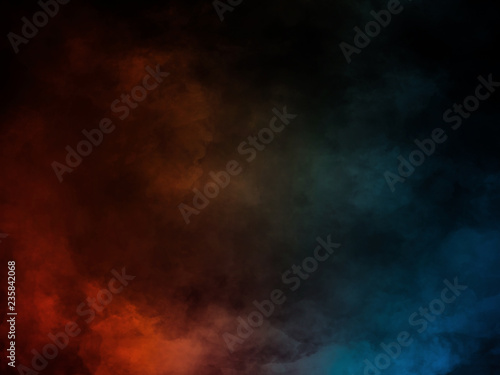 Abstract duotone Orange vs Blue fog or smoke isolated special effect. cloudiness, mist or smog background.