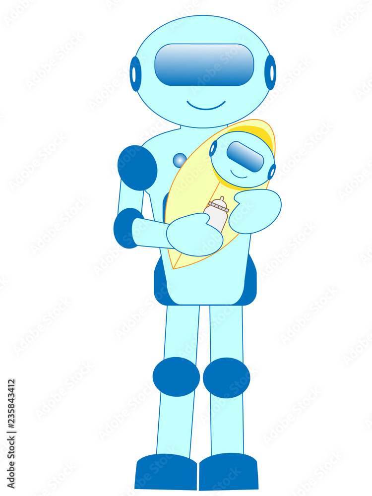 Fototapeta premium 人工知能を持ったロボットが赤ちゃんの子守をしている。