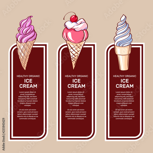 Set of brochures with sweets ice cream. Vector templates. 