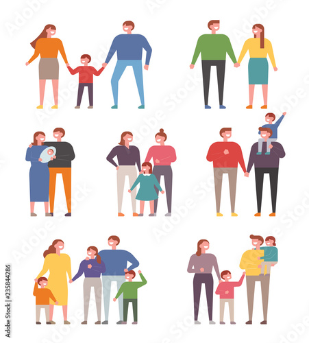 Family character set of various members. flat design style vector graphic illustration.