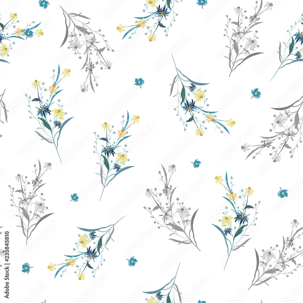 Trendy  Floral pattern in the many kind of flowers. Tropical botanical  Seamless vector texture. Elegant template for fashion prints.